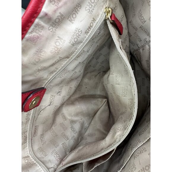 Michael Kors Leather Jet Set Travel Tote Bag Red 35S3GTVT2T - Picture 8 of 9